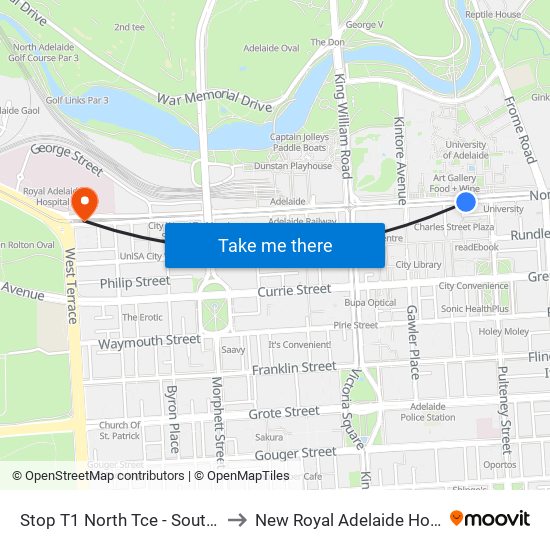 Stop T1 North Tce - South side to New Royal Adelaide Hospital map