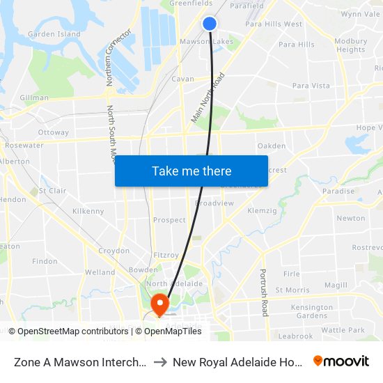 Zone A Mawson Interchange to New Royal Adelaide Hospital map