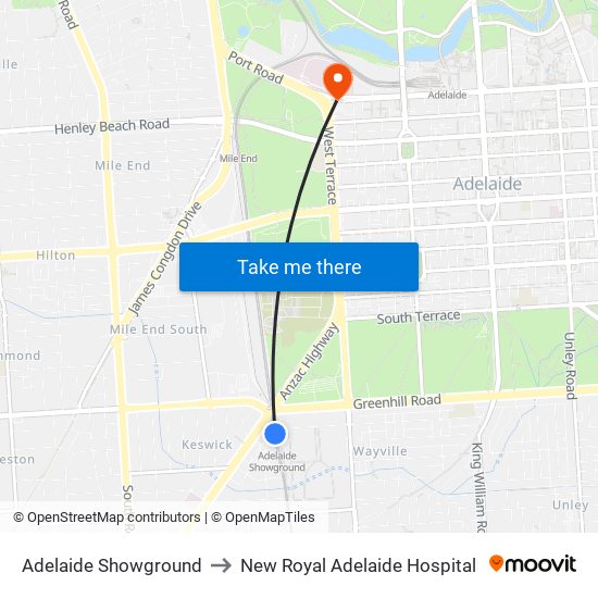 Adelaide Showground to New Royal Adelaide Hospital map