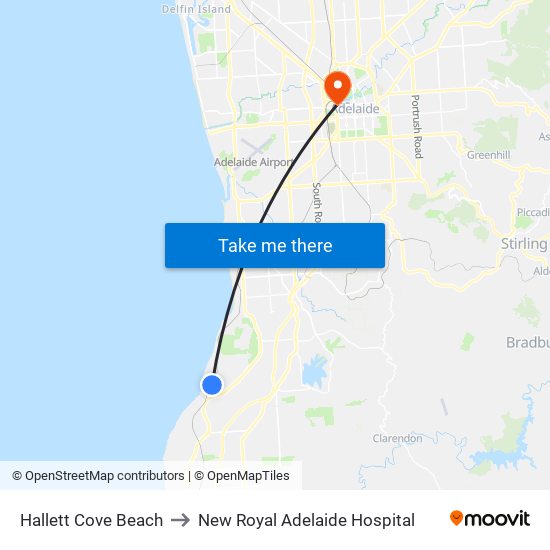 Hallett Cove Beach to New Royal Adelaide Hospital map