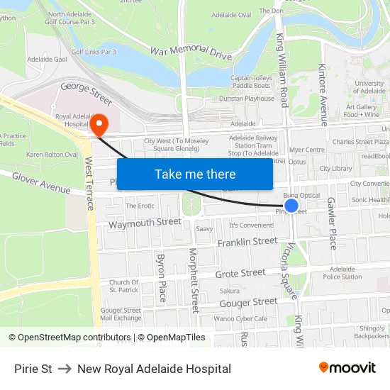 Pirie St to New Royal Adelaide Hospital map