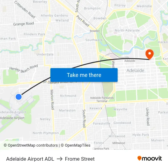 Adelaide Airport ADL to Frome Street map
