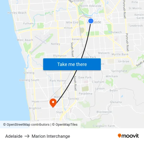 Adelaide to Marion Interchange map