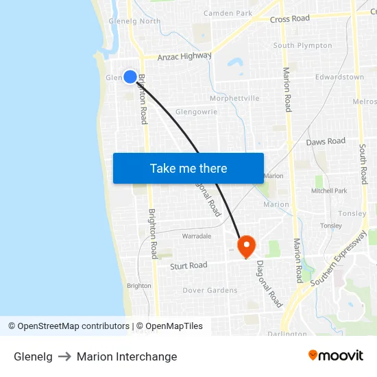 Glenelg to Marion Interchange map
