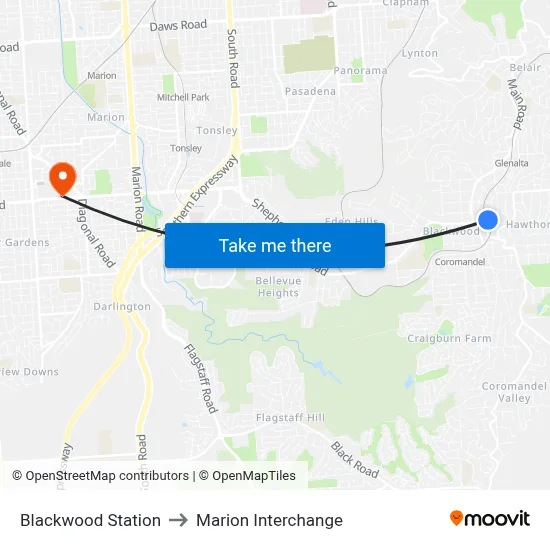 Blackwood Station to Marion Interchange map