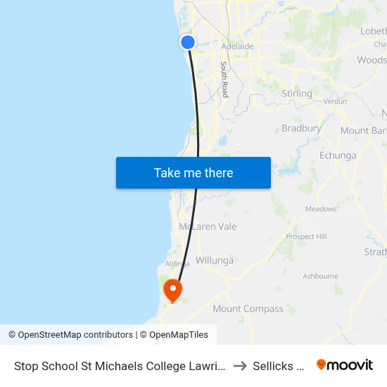 Stop School St Michaels College Lawrie St to Sellicks Hill map