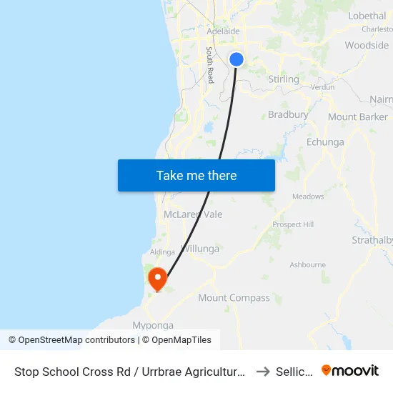 Stop School Cross Rd / Urrbrae Agricultural High School - North side to Sellicks Hill map