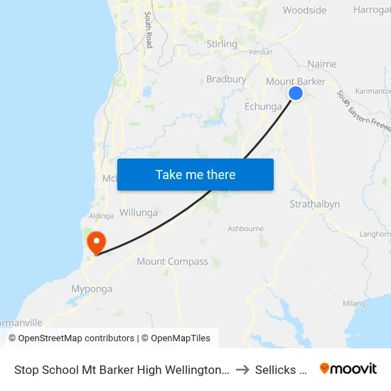 Stop School Mt Barker High Wellington Rd to Sellicks Hill map