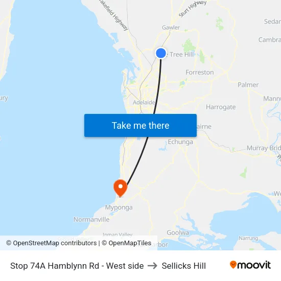 Stop 74A Hamblynn Rd - West side to Sellicks Hill map