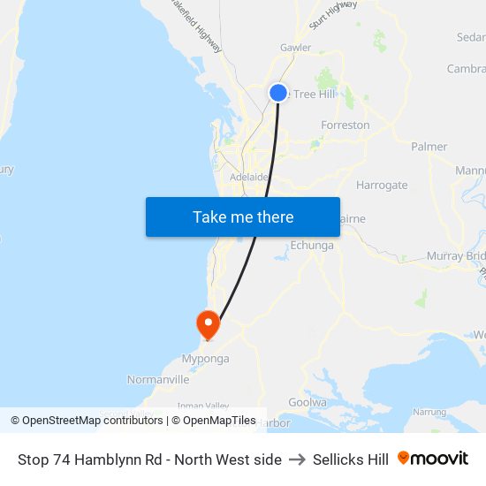 Stop 74 Hamblynn Rd - North West side to Sellicks Hill map