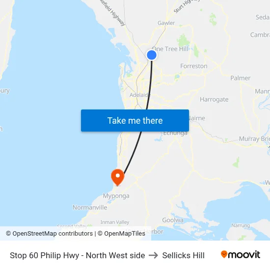 Stop 60 Philip Hwy - North West side to Sellicks Hill map
