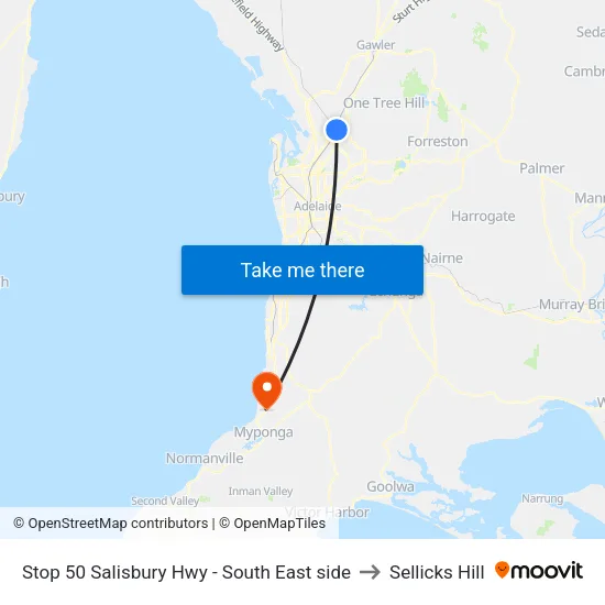 Stop 50 Salisbury Hwy - South East side to Sellicks Hill map