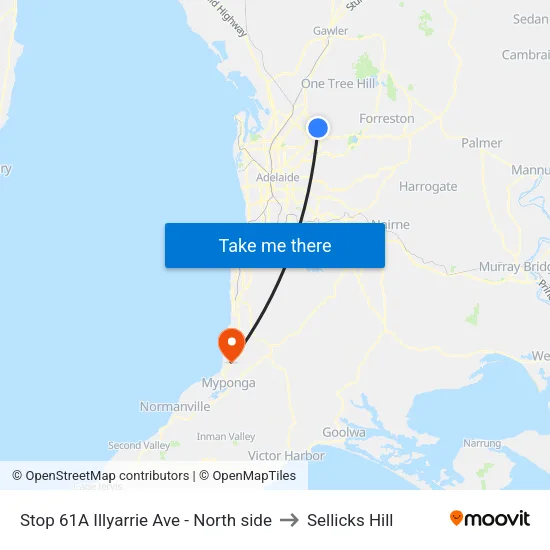 Stop 61A Illyarrie Ave - North side to Sellicks Hill map