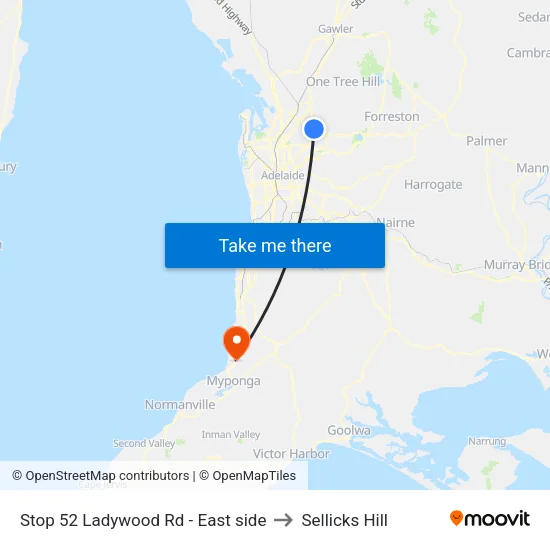 Stop 52 Ladywood Rd - East side to Sellicks Hill map