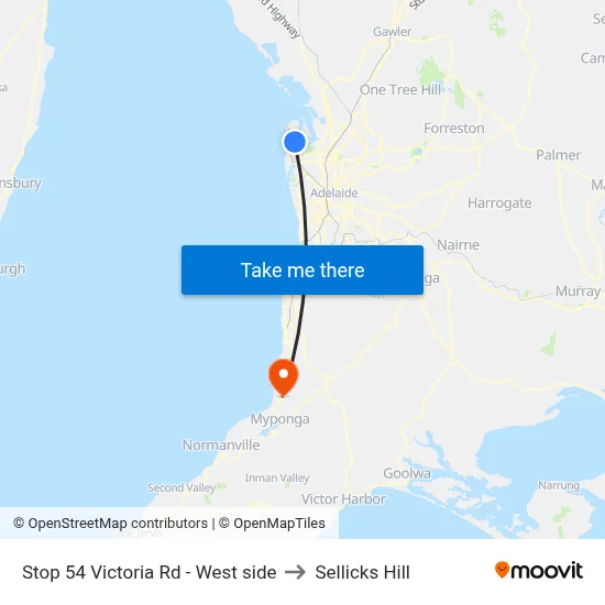 Stop 54 Victoria Rd - West side to Sellicks Hill map