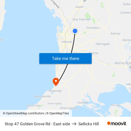 Stop 47 Golden Grove Rd - East side to Sellicks Hill map