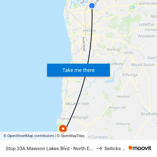 Stop 33A Mawson Lakes Blvd - North East side to Sellicks Hill map