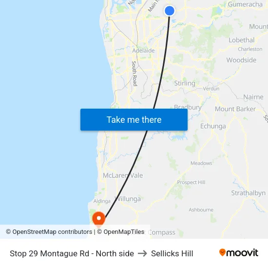 Stop 29 Montague Rd - North side to Sellicks Hill map