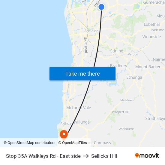 Stop 35A Walkleys Rd - East side to Sellicks Hill map