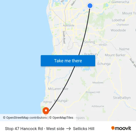 Stop 47 Hancock Rd - West side to Sellicks Hill map
