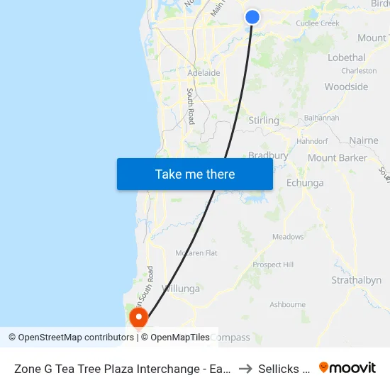 Zone G Tea Tree Plaza Interchange - East side to Sellicks Hill map
