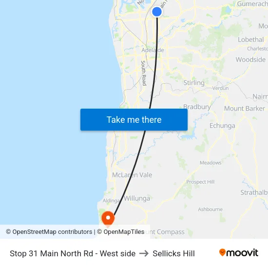 Stop 31 Main North Rd - West side to Sellicks Hill map
