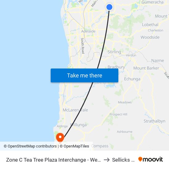 Zone C Tea Tree Plaza Interchange - West side to Sellicks Hill map