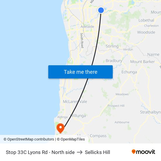 Stop 33C Lyons Rd - North side to Sellicks Hill map