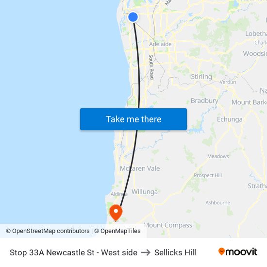 Stop 33A Newcastle St - West side to Sellicks Hill map