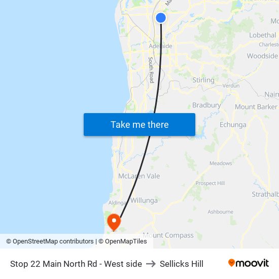 Stop 22 Main North Rd - West side to Sellicks Hill map