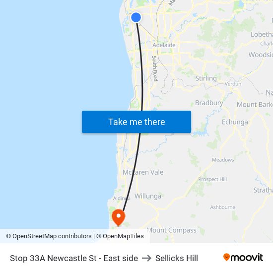 Stop 33A Newcastle St - East side to Sellicks Hill map