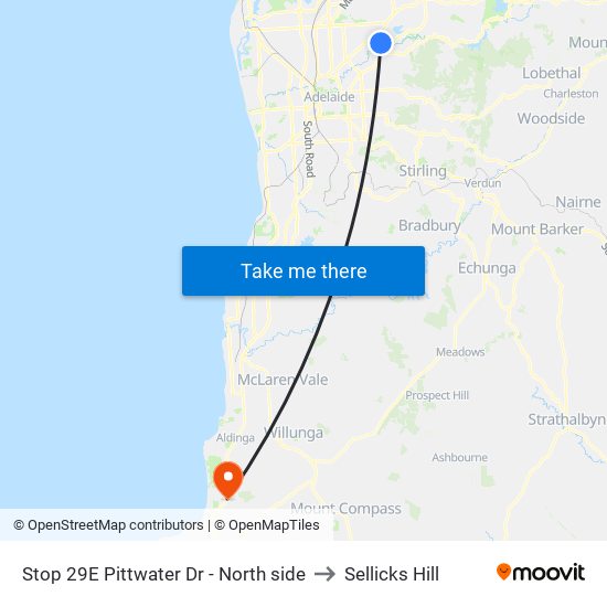 Stop 29E Pittwater Dr - North side to Sellicks Hill map