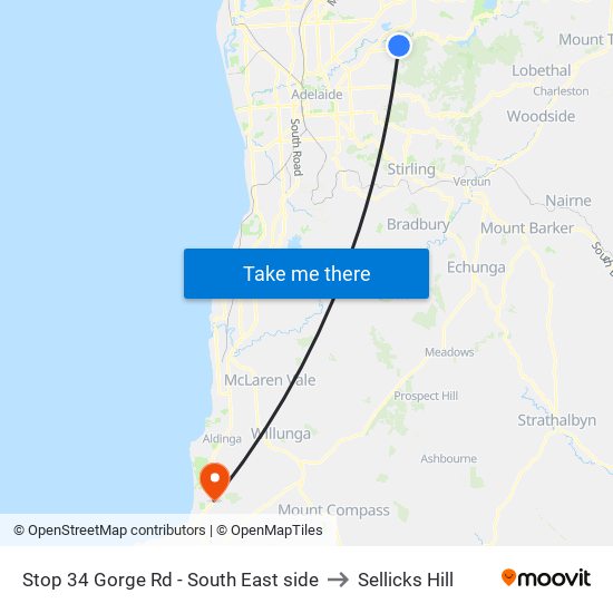 Stop 34 Gorge Rd - South East side to Sellicks Hill map