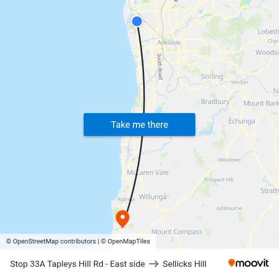 Stop 33A Tapleys Hill Rd - East side to Sellicks Hill map