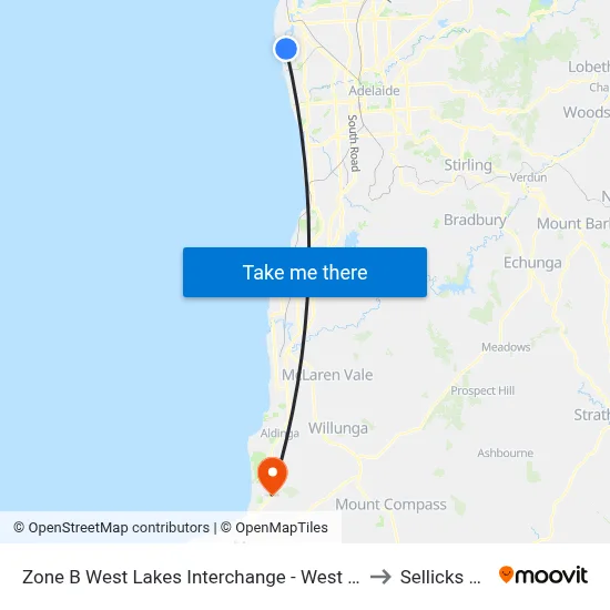 Zone B West Lakes Interchange - West side to Sellicks Hill map