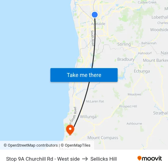 Stop 9A Churchill Rd - West side to Sellicks Hill map