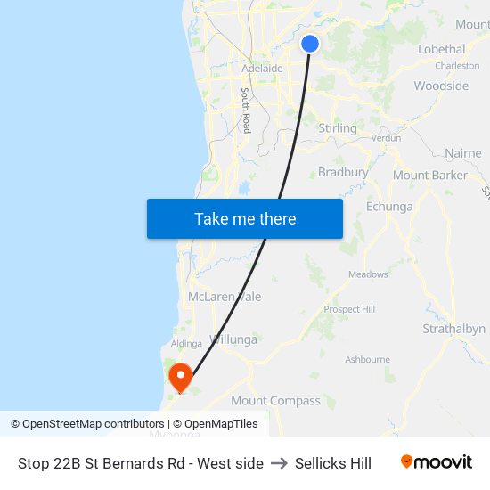 Stop 22B St Bernards Rd - West side to Sellicks Hill map