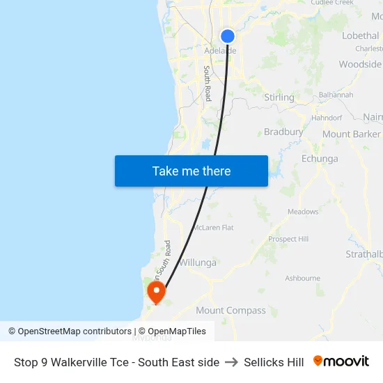 Stop 9 Walkerville Tce - South East side to Sellicks Hill map