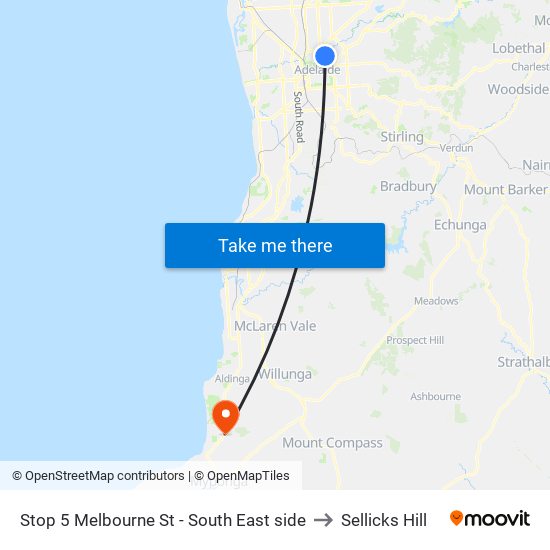 Stop 5 Melbourne St - South East side to Sellicks Hill map