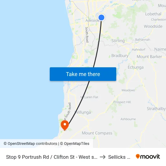 Stop 9 Portrush Rd / Clifton St - West side to Sellicks Hill map
