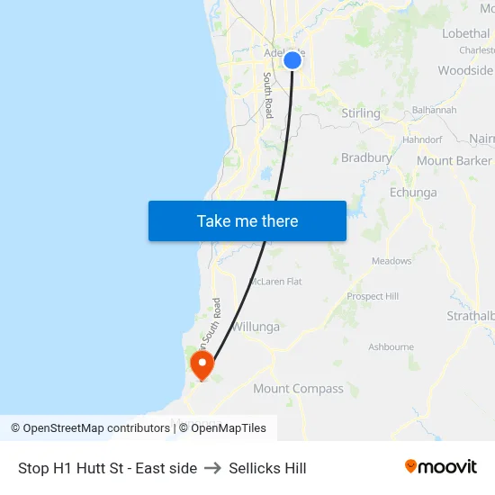 Stop H1 Hutt St - East side to Sellicks Hill map