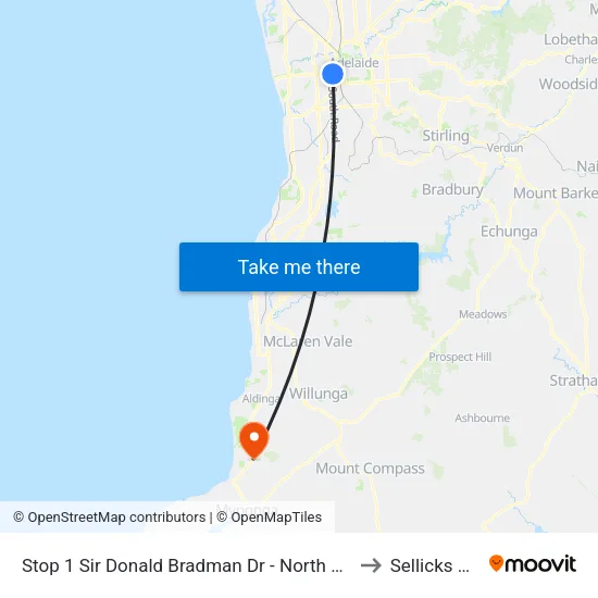 Stop 1 Sir Donald Bradman Dr - North side to Sellicks Hill map