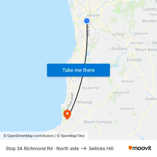 Stop 3A Richmond Rd - North side to Sellicks Hill map