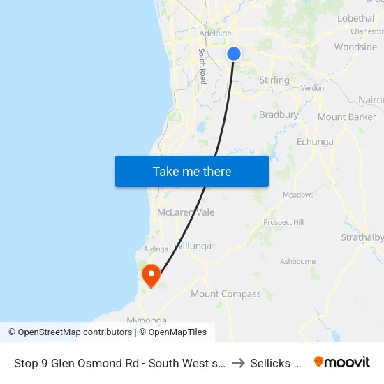 Stop 9 Glen Osmond Rd - South West side to Sellicks Hill map