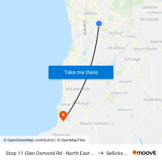 Stop 11 Glen Osmond Rd - North East side to Sellicks Hill map