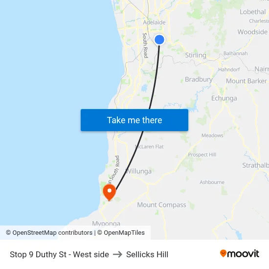 Stop 9 Duthy St - West side to Sellicks Hill map