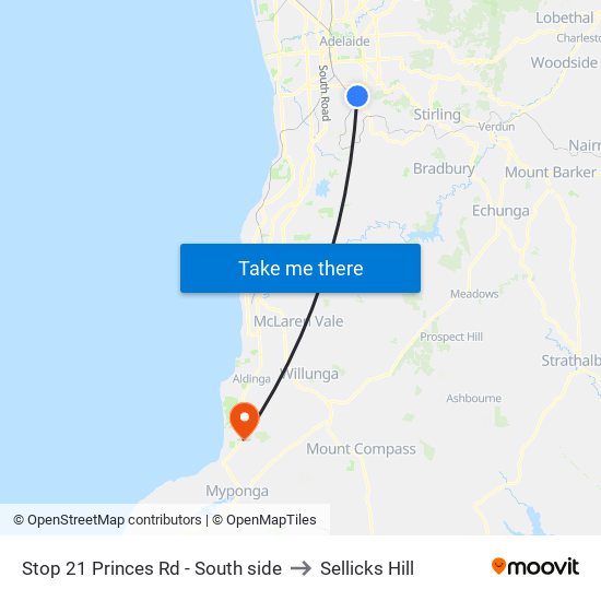 Stop 21 Princes Rd - South side to Sellicks Hill map