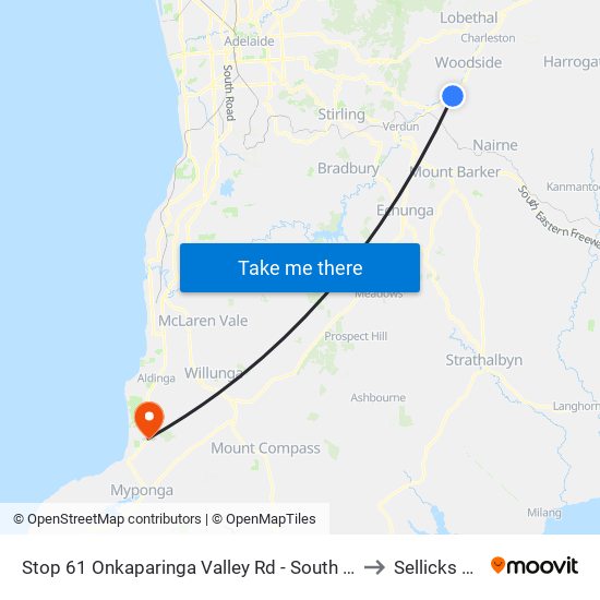 Stop 61 Onkaparinga Valley Rd - South side to Sellicks Hill map