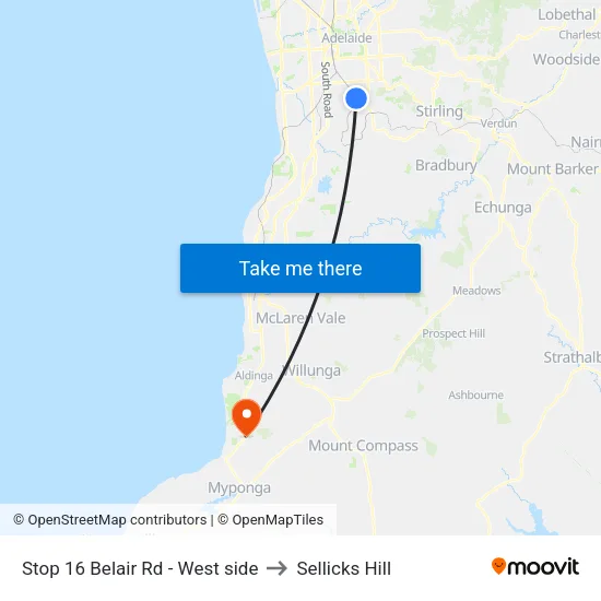 Stop 16 Belair Rd - West side to Sellicks Hill map