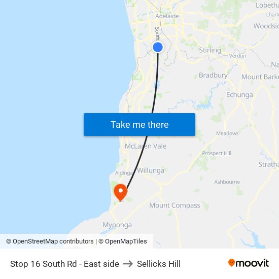 Stop 16 South Rd - East side to Sellicks Hill map